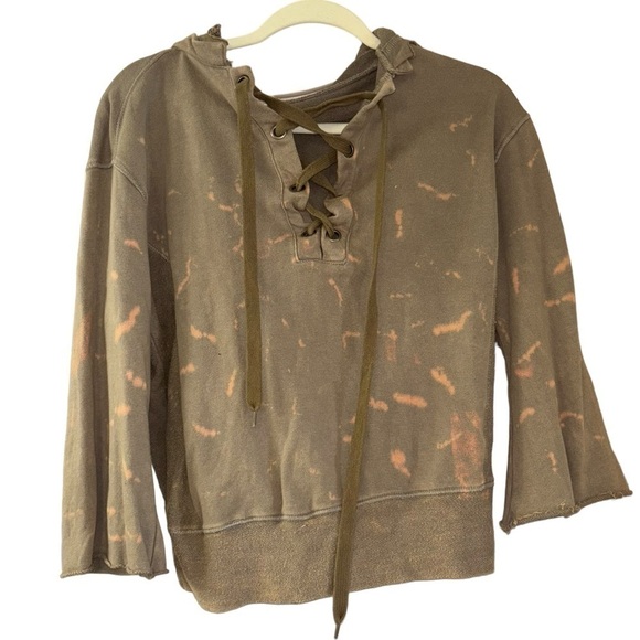 Gilded Intent Tops - Gilded Intent Army Green Distressed Lace Up Hoodie Women’s Small Grunge Casual